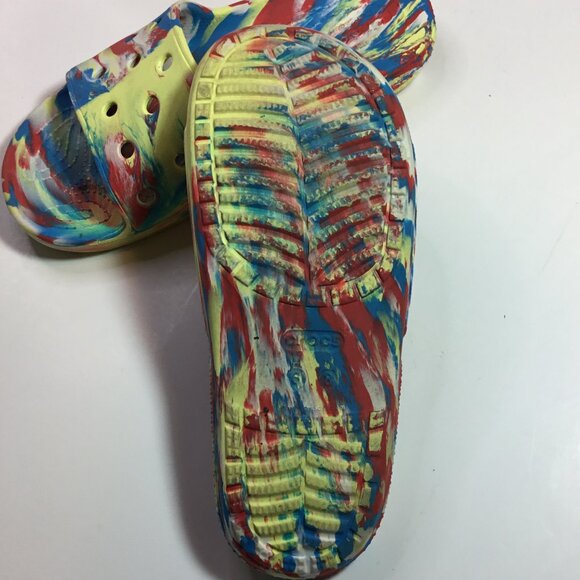 Crocs Iconic Comfort Classic Red/Yellow Marbled Slide Sandals Women's Size 8 - Picture 8 of 11